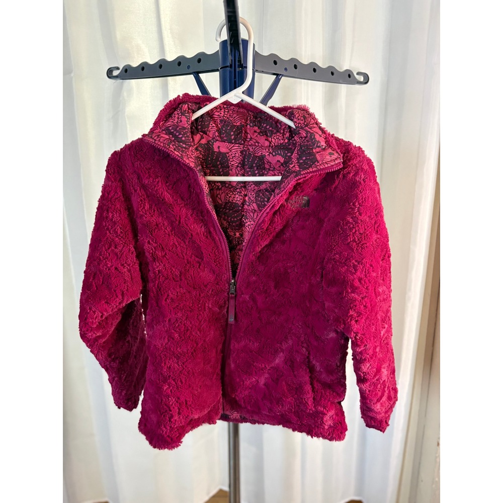 The‎ North Face Girls Reversible Fleece Jacket Pink Butterfly Print Size L 14 16